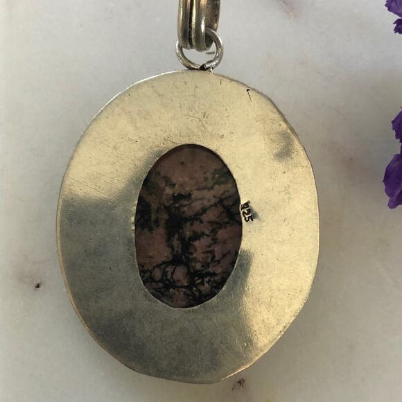 925 Sterling Large Rhodonite Oval Pendant - Picture 5 of 5